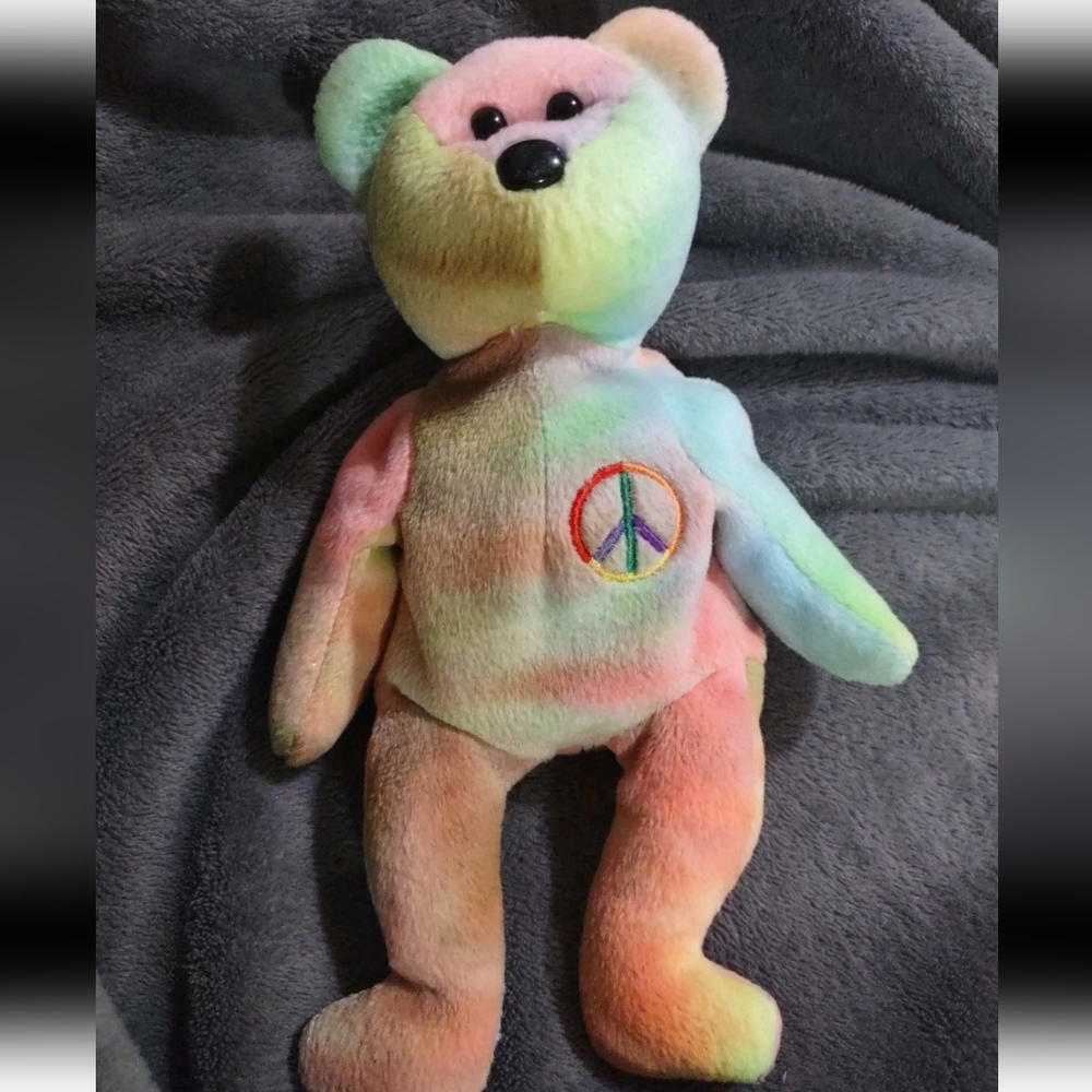 Ty Beanie Baby: Peace Bear 1996 - Tie Dye, Rainbow, Multicolor EUC
